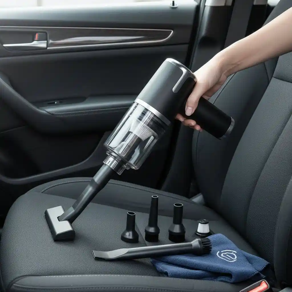 Drei Schritte zum sauberen Auto: laden, düse wählen, saugen