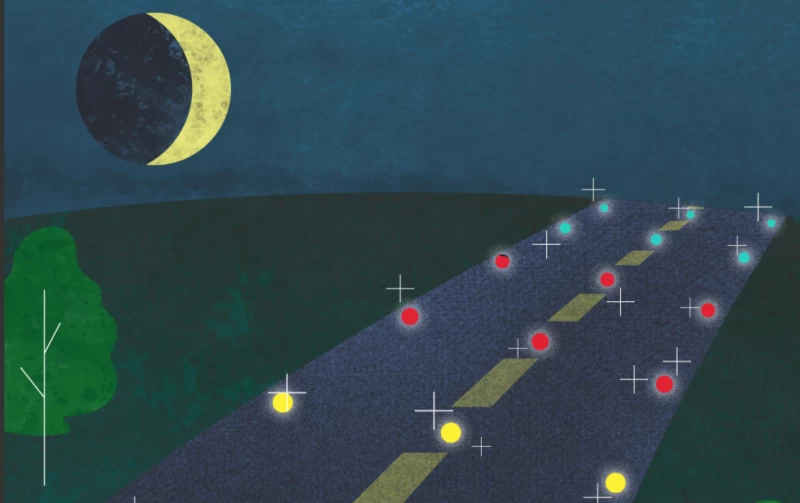 ライトがちりばめられた道路のイラスト