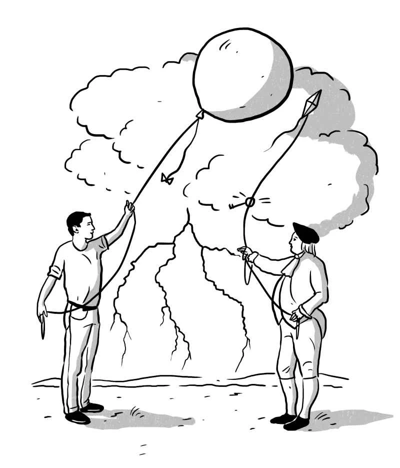 ben franklin with a key and a kite