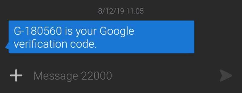 GoogleからのセキュリティSMSテキスト