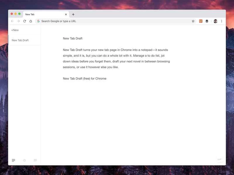 Google Chrome の新しいタブページブラウザ拡張機能「New Tab Draft」のスクリーンショット