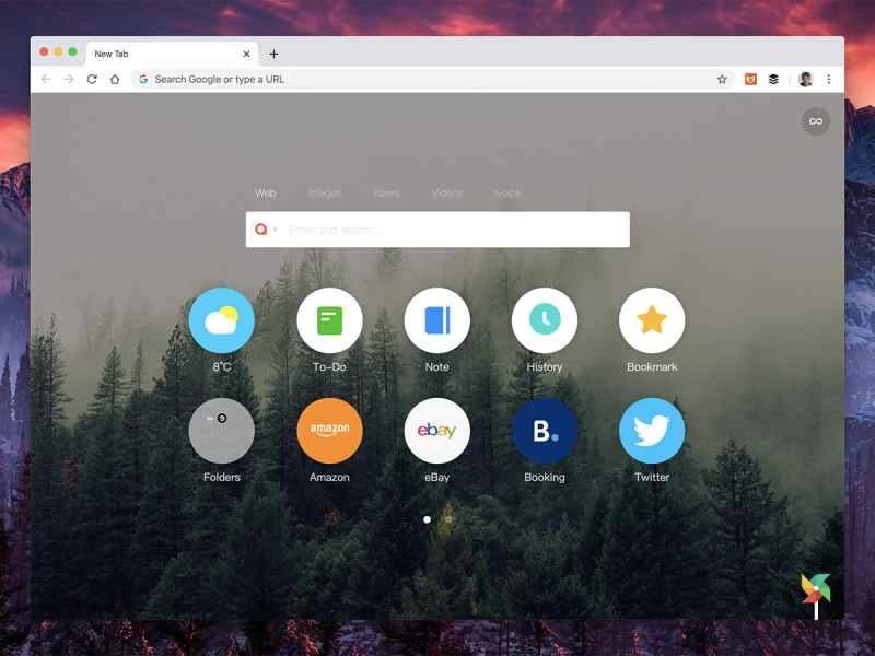 Google Chrome の新しいタブページ ブラウザ拡張機能 Infinity New Tab Pro のスクリーンショット