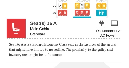 リクライニングのないシートのSeat Guruのスクリーンショット